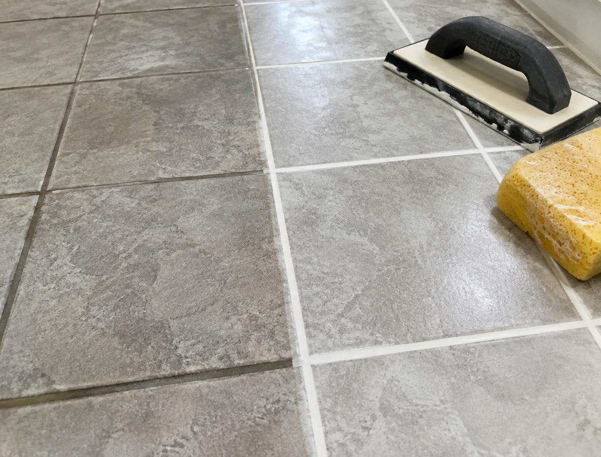 Freshly regrouted tile floor